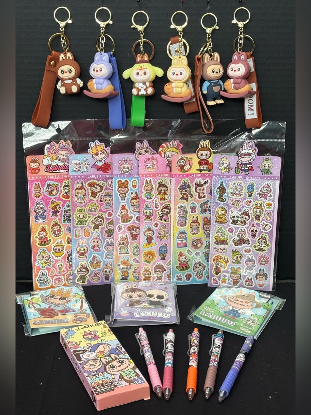 HALLOWEEN LABUBU MONSTERS BUNDLE SET KEYRINGS, STICKERS, PENS& NOTE PADS